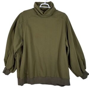 LIT Womens XXL Olive Green Turtleneck Puff Sleeve Sweatshirt Cotton Blend 169303